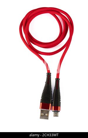 Smart Phone Charger Cable Mockup Isolate on white screen with copy Space for insert text. Stock Photo