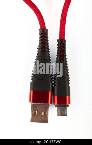 Smart Phone Charger Cable Mockup Isolate on white screen with copy Space for insert text. Stock Photo