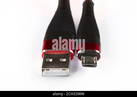Smart Phone Charger Cable Mockup Isolate on white screen with copy Space for insert text. Stock Photo