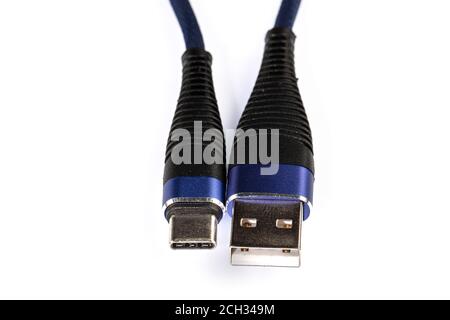 Smart Phone Charger Cable Mockup Isolate on white screen with copy Space for insert text. Stock Photo