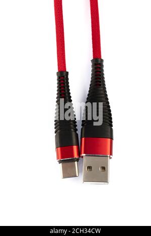 Smart Phone Charger Cable Mockup Isolate on white screen with copy Space for insert text. Stock Photo