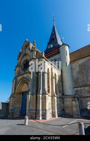 Exterior view of the Saint-Sauveur church, listed as a historic monument, in Beaumont-en-Auge, Normandy, France Stock Photo