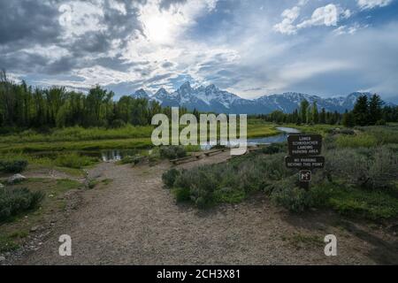 sunset at schwabacher landing, grand teton national park in wyoming in the usa Stock Photo