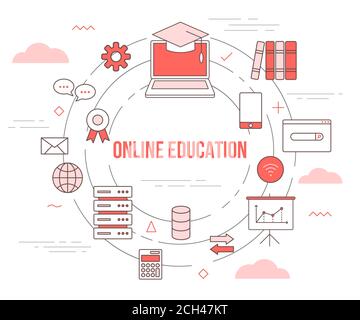 online education concept with icon set template banner with modern orange color style Stock Vector