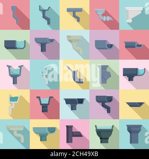 Gutter icons set. Flat set of gutter vector icons for web design Stock Vector