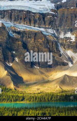 View of Bow Lake and Crowfoot Glacier, Banff National Park, Alberta, Canada. Stock Photo