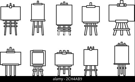 Artist easel icons set. Outline set of artist easel vector icons for web design isolated on white background Stock Vector
