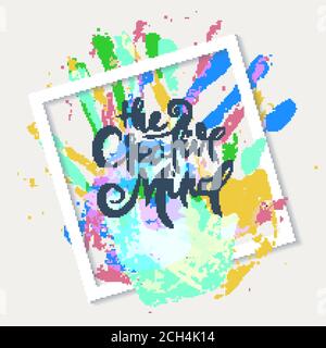 The Creative Mind. Vector motivational phrase. Hand drawn ornate lettering. Hand drawn doodle print Stock Vector