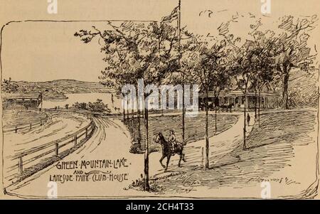 . Summer homes on the Harlem railroad : containing a description of the celebrated health and pleasure resorts and an extensive list of summer hotels an . DUTCHER HOUSE, PAWLING. artistic effect, a handsomely improved park of 200 acres hasbeen provided for the pleasure and comfort of guests andvisitors. Among the varied attractions of the park is thebeautiful Green Mountain Lake, well stocked with bass andother choice fish; a beautiful evergreen mountain, with bothwalks and a driveway to its summit, which commands adelightful view; there is a club and boat house of handsome ON THE HARLEM. 33 d Stock Photo