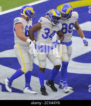 Inglewood, United States. 13th Sep, 2020. Los Angeles Rams' Malcom Brown is congratulated by teammates after he scored a touchdown against the Dallas Cowboys in the first half at SoFi Stadium in Inglewood, California on Sunday, September 13, 2020. Photo by Lori Shepler/UPI Credit: UPI/Alamy Live News Stock Photo