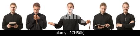 Handsome priest on white background Stock Photo