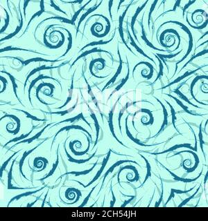 Stock seamless vector pattern of blue flowing lines with torn edges on a turquoise background.Texture for fabric or wrapping paper. Stock Vector