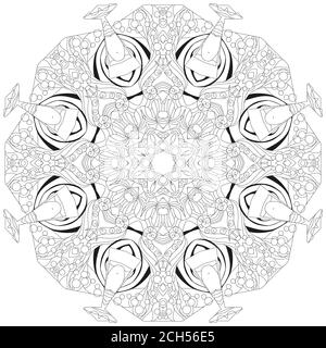 Hand drawn zentangle mandala for coloring page. Stock Vector