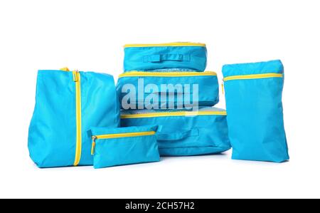 Set of travel organizers for belongings on white background Stock Photo
