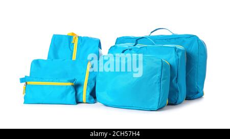 Set of travel organizers for belongings on white background Stock Photo