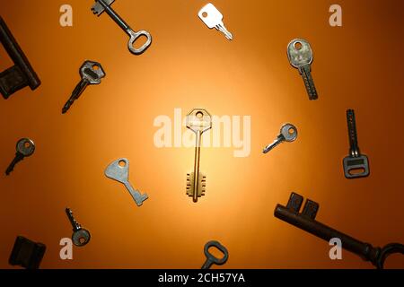 Different keys on color background Stock Photo