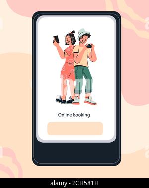 Traveling and online booking mobile apps set. Stock Vector