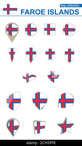 Faroe Islands Flag Collection. Big set for design. Vector Illustration. Stock Vector