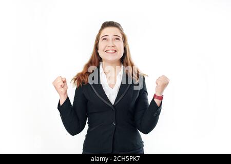 Businesswoman celebrating success Stock Photo