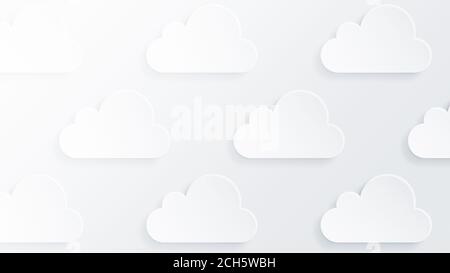 Several white clouds on light gray background. Modern and trendy conceptual abstract background in 4k resolution. Stock Photo