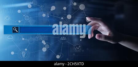 Search bar on virtual screen. Internet and technology concept Stock Photo