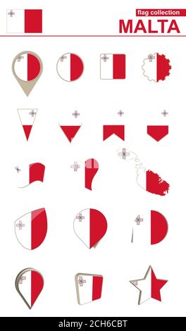 Malta Flag Collection. Big set for design. Vector Illustration. Stock Vector