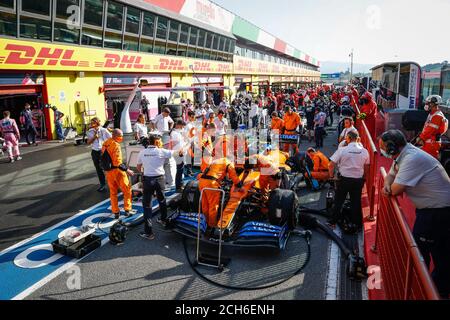04 NORRIS Lando (gbr), McLaren Renault F1 MCL35, in the pitlane during the second red flag, drapeau rouge during the Formula 1 Pirelli Gran Premio Del Stock Photo