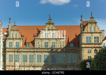 Gdansk, North Poland - August 14, 2020: Vintage medieval themed building exterior located in the old town of famous city center main square Stock Photo