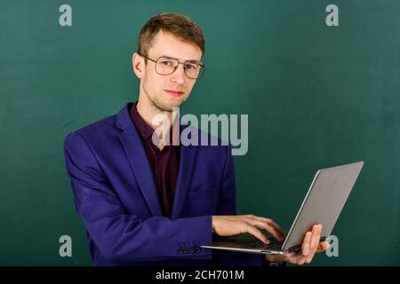 Teacher using modern software self education, searching inspiration concept. Stock Photo