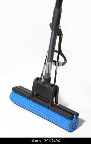 Blue black mop on white background Stock Photo
