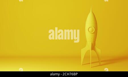 Rocket on yellow background, 3D rendering illustration Stock Photo