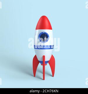 Rocket on blue background, 3D rendering illustration Stock Photo