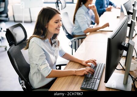 Startup business people group of programmer working as team to find solution to problem Stock Photo