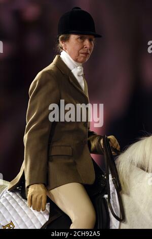 The Princess Royal on horseback during the televised celebration of the Queen's 90th birthday in the grounds of Windsor Castle in Berkshire. Stock Photo