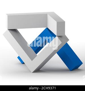 Abstract equilibrium still life installation with corners standing on white background. 3d rendering illustration Stock Photo