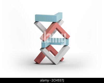 Abstract equilibrium still life installation with tower of colorful balancing corners standing on white background with soft shadow. 3d rendering illu Stock Photo