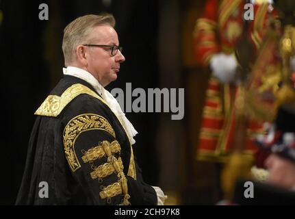 Justice Secretary Michael Gove ahead of the State Opening of Parliament, in the House of Lords at the Palace of Westminster in London. Stock Photo