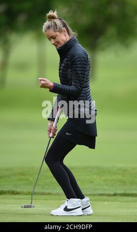 Storm Keating celebrates a shot during the ISPS HANDA Mike Tindall Celebrity Golf Classic in aid of Rugby For Heroes and The Matt Hampson Foundation, at the Belfry Golf &amp; Resort Hotel in Sutton. Stock Photo