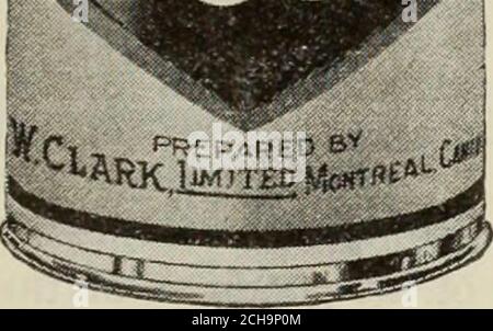 . Canadian grocer January-June 1921 . February 25, 1921 CANADIAN GROCER THE QUALITY THAT SELLS CLARKSPrepared Foods Corned Beef Roast Beef English Brawn Irish Stew Ox Tongue Lunch Tongue Clarks CHICKEN ^ .Soup;. Pork and BeansSoups (1 3 kinds) Potted MeatsCambridge Sausage Veal LoafBeef Loaf Tongue Ham & Veal, Canadian Boiled Dinner, Sliced Smoked Beef Tomato Ketchup, Peanut Butter, Table Syrup Spaghetti with Tomato Sauce and Cheese And other good things Made in Canada—By a Strictly Canadian Company Sell Clarks -- Make Satisfied Customers — Increase Your Business W. CLARK, LIMITED MONTREAL CAN Stock Photo