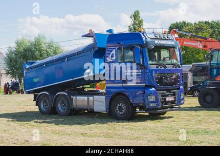 Kieldrecht, Belgium, September 1, 2019, A blue MAN truck for earthworks and demolition works Stock Photo