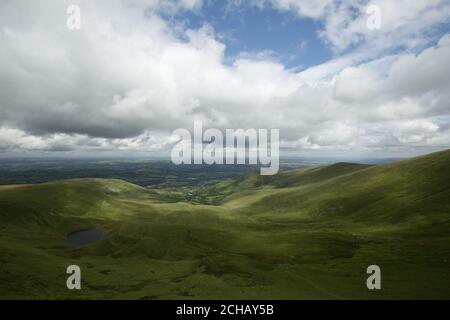 The view of Brecon Beacons National Park from near the summit of Corn Du mountain, in Wales. PRESS ASSOCIATION Photo. Picture date: Tuesday July 12, 2016. Photo credit should read: Yui Mok/PA Wire Stock Photo