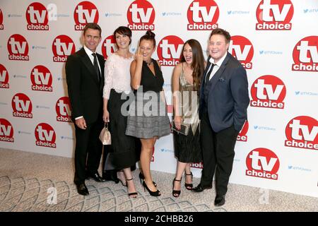 EDITORS NOTE GESTURE (left to right) Scott Maslen, Emma Barton, Luisa Bradshaw-White, Lacey Turner and Riley Carter Millington arriving for the TV Choice Awards 2016 held at The Dorchester Hotel, Park Lane, London. PRESS ASSOCIATION Photo. Picture date: Monday September 5, 2016. See PA story SHOWBIZ TVChoice. Photo credit should read: Daniel Leal-Olivas/PA Wire Stock Photo