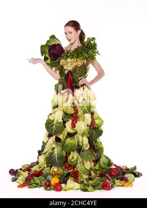 EDITORIAL USE ONLY Scarlett Howard models one of two dresses made