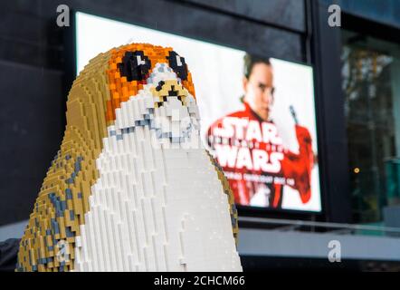 EDITORIAL USE ONLY A Porg, the latest characters to join the Star Wars universe, appear in Trafalgar Square to launch the latest LEGO product range ahead of Christmas.  Stock Photo