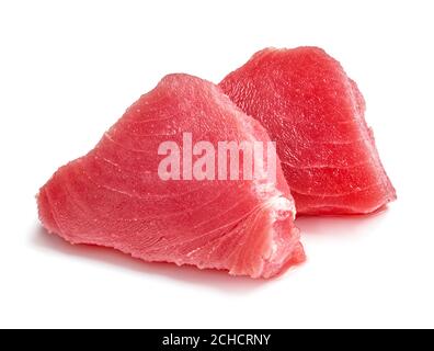 Two slice of raw tuna meat isolated on white background Stock Photo
