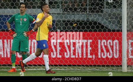 Gabriel Jesus Of Brazil Celebrates His Goal With Richarlison 4 0 During The Friendly Match Between Brazil Vs Honduras Beira Rio Stadium Porto Alegre Brazil June 09 19 Photo By Pressinphoto Sipa Usa