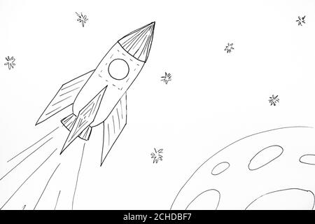 rocket ship outline drawing isolated on white... - Stock Illustration  [54890909] - PIXTA
