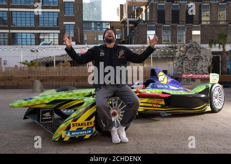 Kaspersky Lab and Dean Stockton, better known by his alias D*Face, unveil the first ever Formula-E art car in East London. Stock Photo