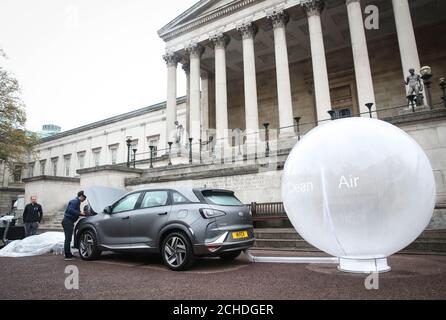 A 'clean air' demonstration showing Hyundai's new hydrogen fuel cell ...