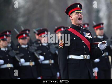 The sergeant major of the Royal Military Academy Sandhurst conducts an ...